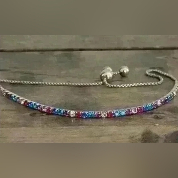 None Jewelry - Multicolor Rhinestone Pave Adjustable Gold Tone Bolo Bracelet